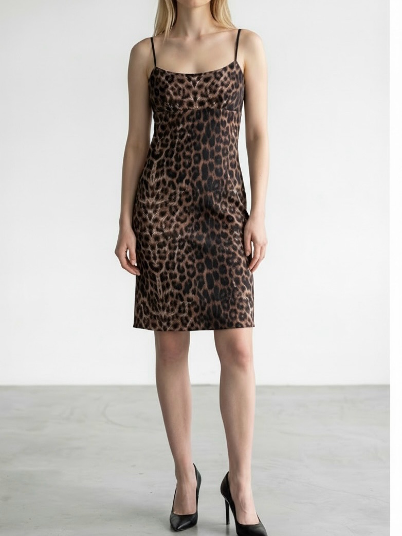 Leopard Print Slip Dress - Brown